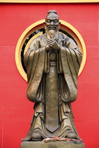 statue of confucius in chinatowns wat traimet bangkok thailand