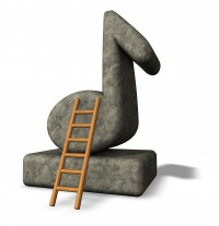 stone music note and ladder on white background - 3d illustration